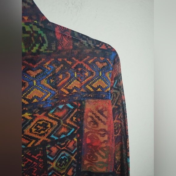 Chicos Top Sheer Silk Geometric Patterned Boho Artsy Colorful - Picture 14 of 16